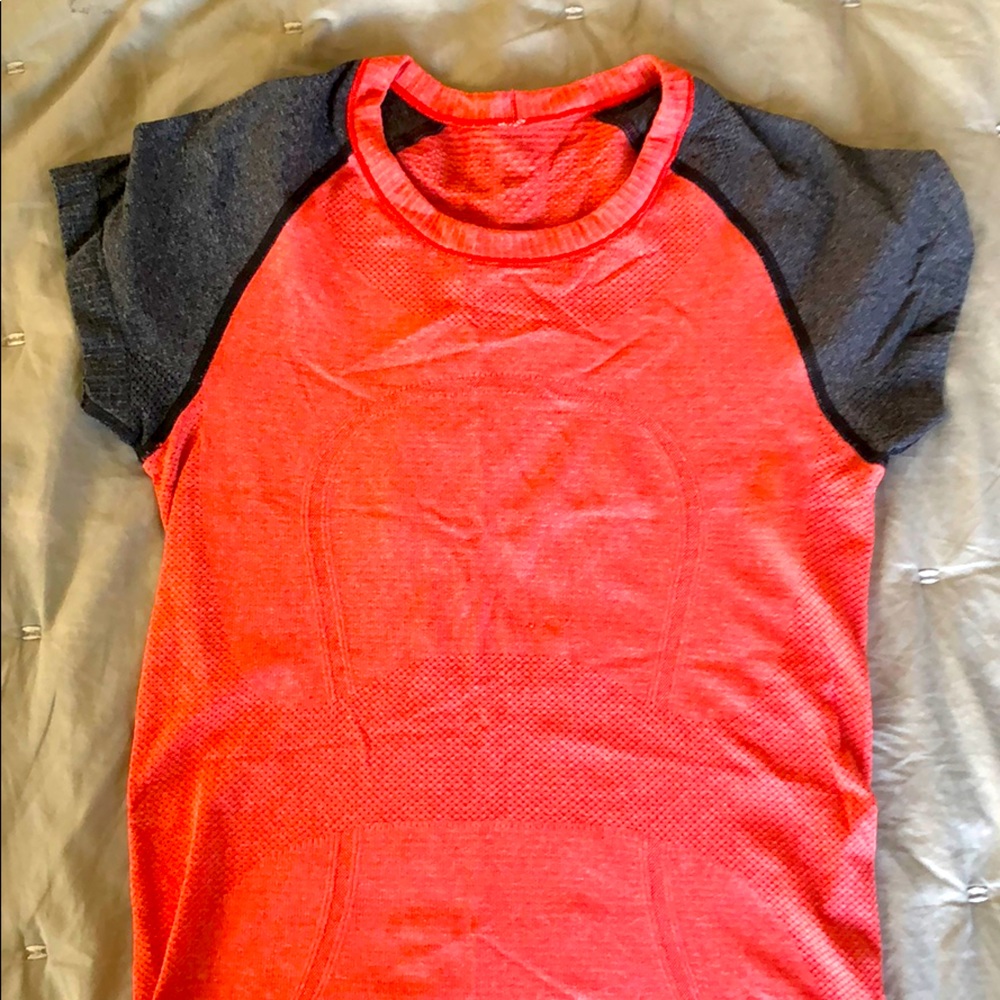 Lululemon Swifty Tech Short Sleeve Orange and Grey
